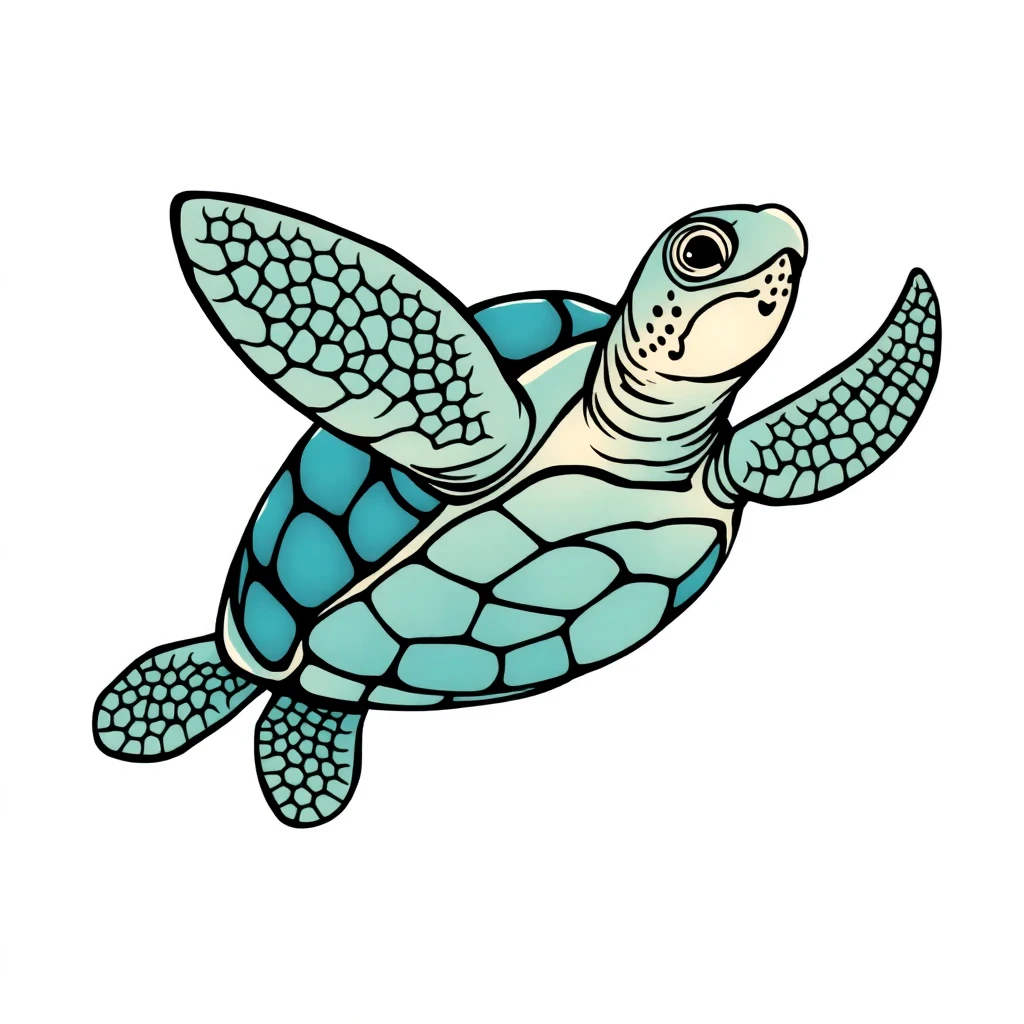 Tatouage tortue en style cartoon, design généré par IA