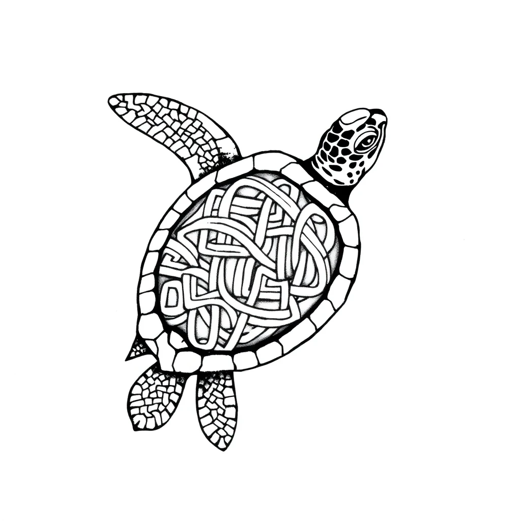 Tatouage tortue en style celtique, design généré par IA