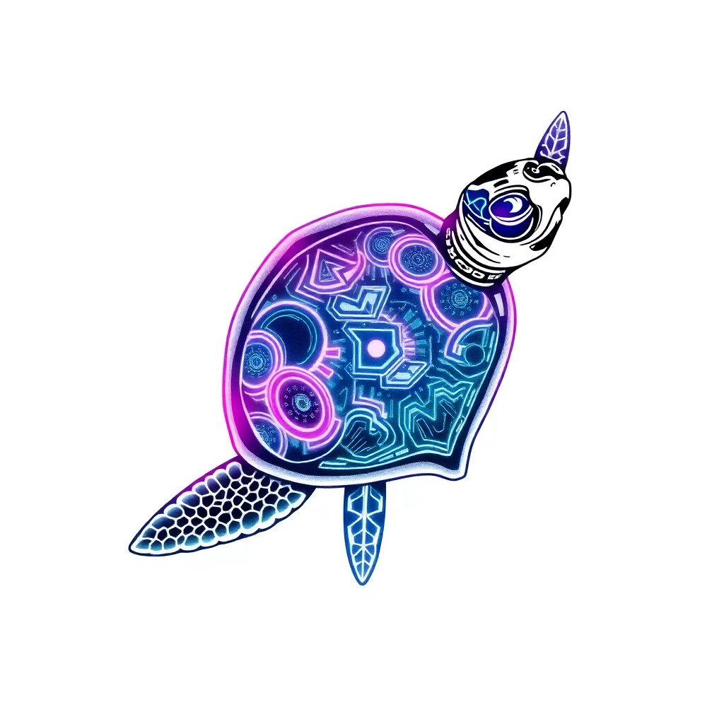 Tatouage tortue en style cyberpunk, design généré par IA