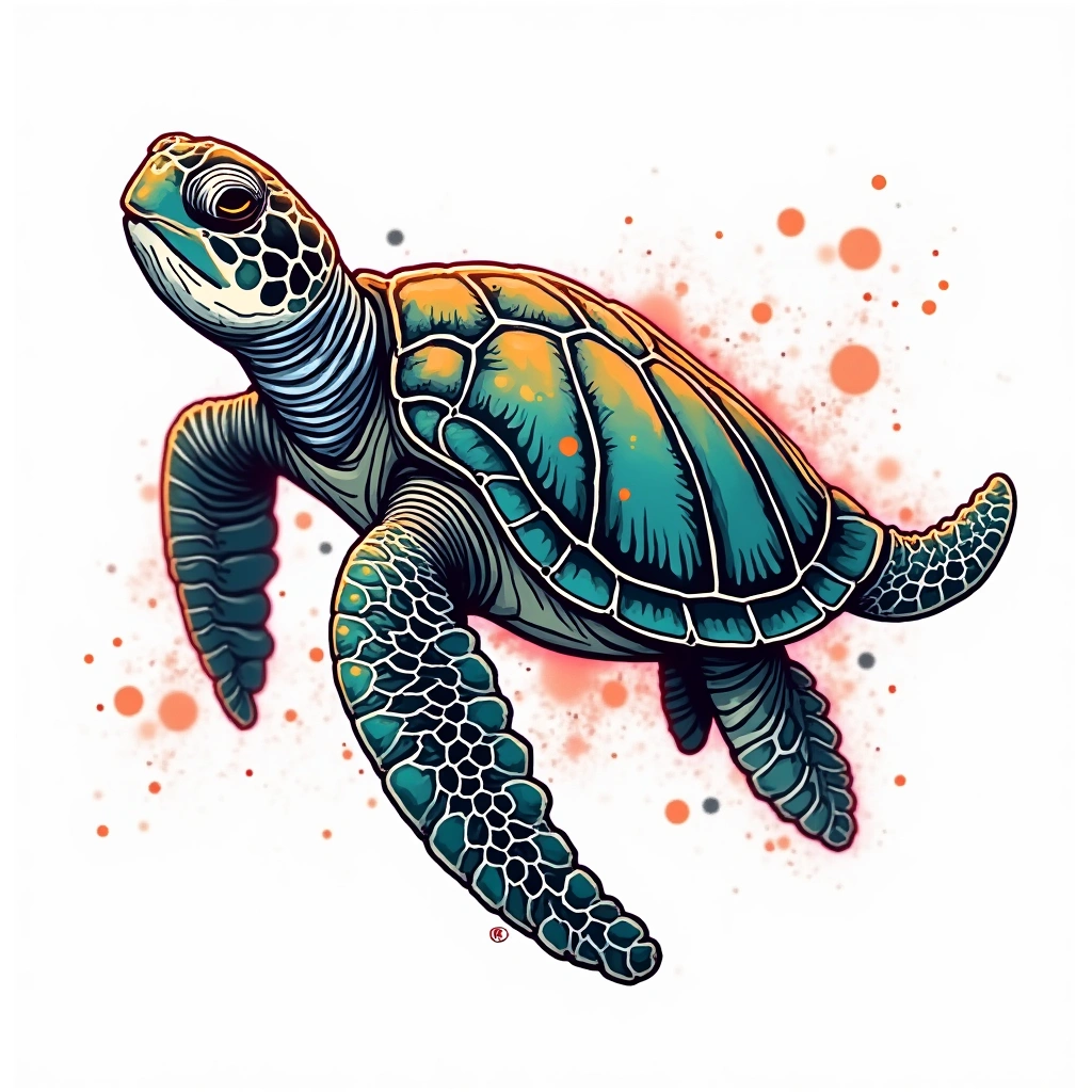 Tatouage tortue en style graffiti, design généré par IA