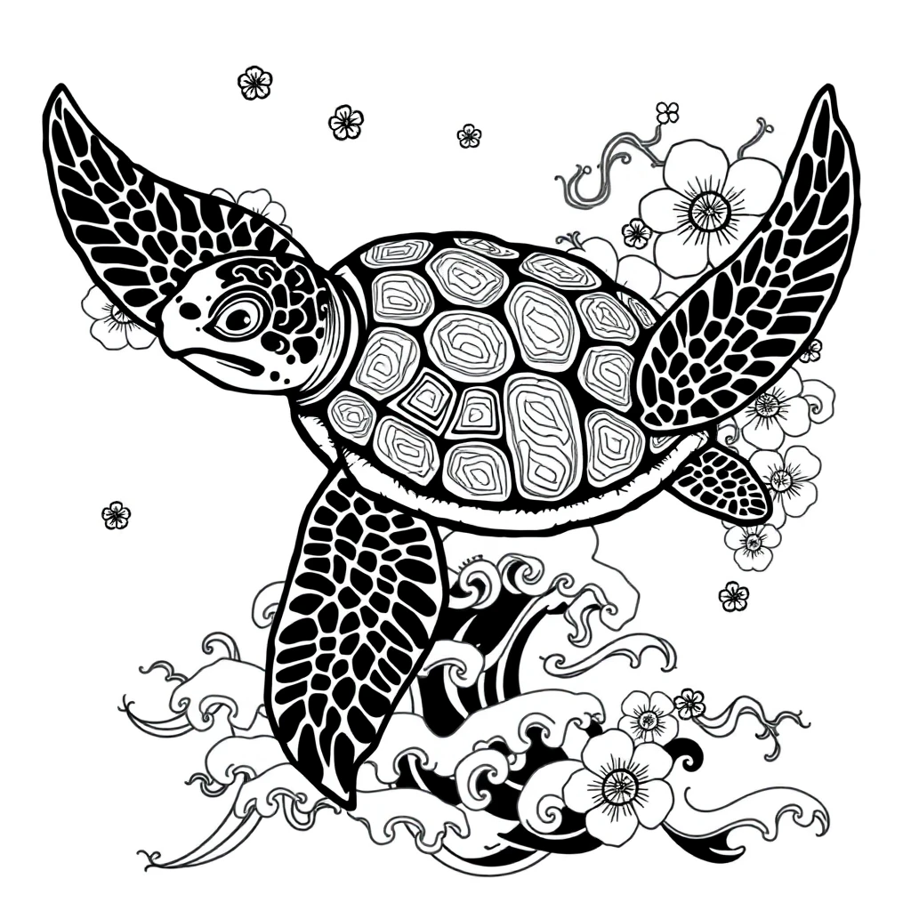Tatouage tortue japonaise en style japonais, design généré par IA