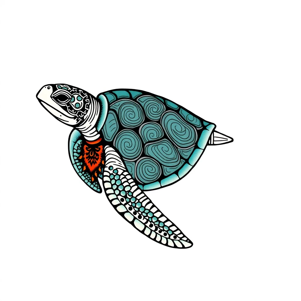 Tatouage tortue en style néo-traditionnel, design généré par IA