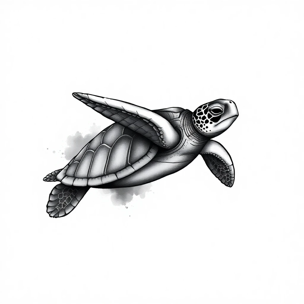 Tatouage tortue en style noir et blanc, design généré par IA