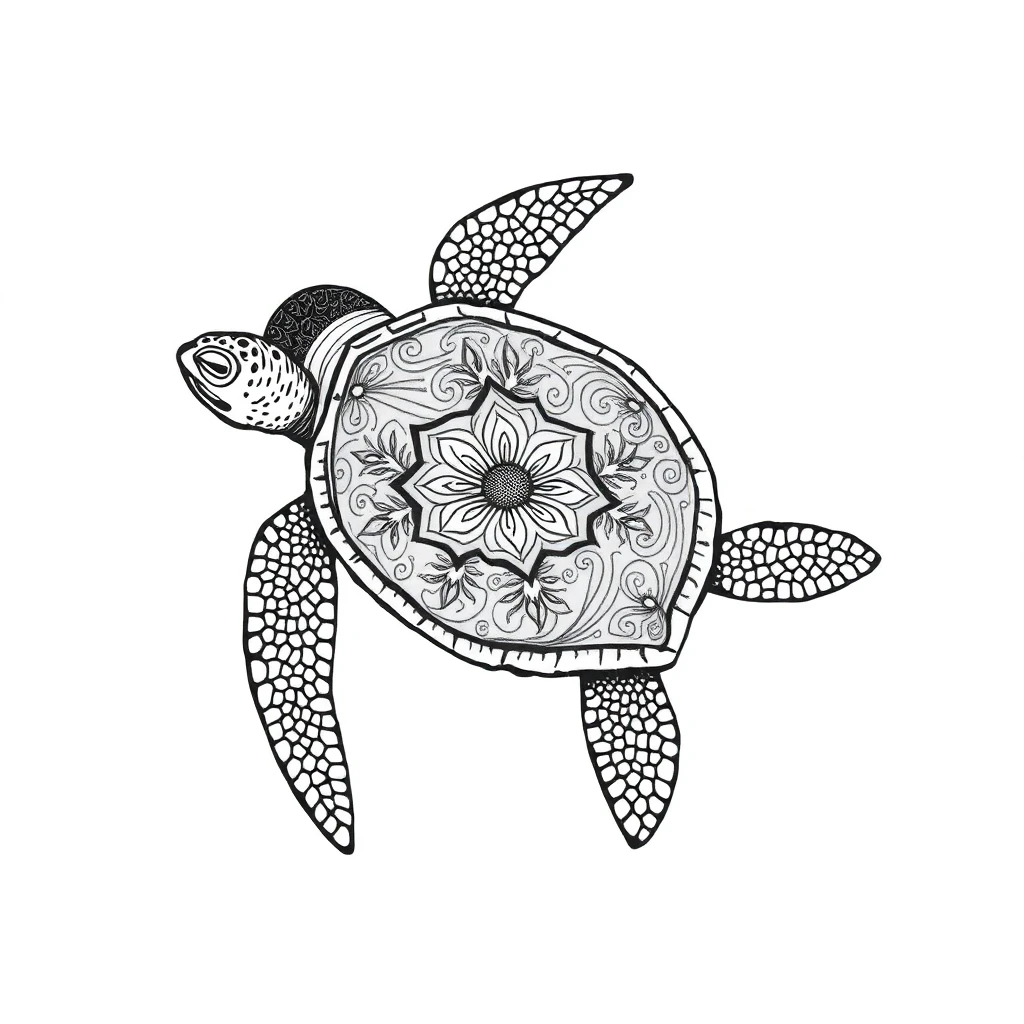 Tatouage tortue en style ornemental, design généré par IA