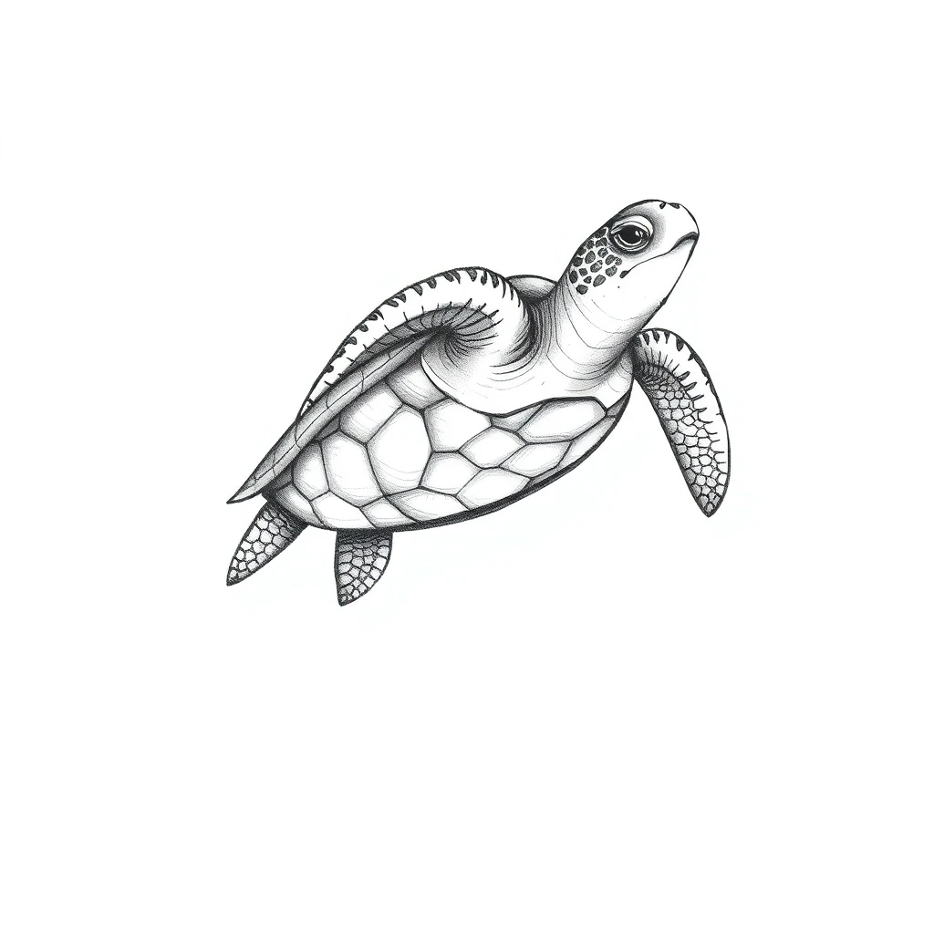 Tatouage tortue en style sketch, design généré par IA