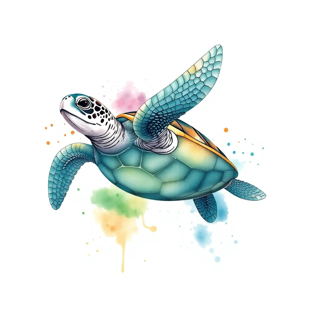 Tatouage tortue en style watercolor, design généré par IA