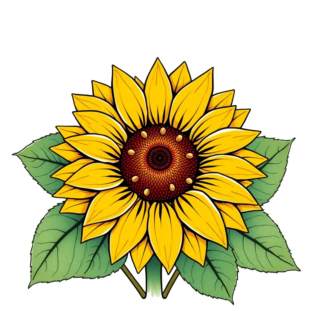 Tatouage tournesol en style anime, design généré par IA