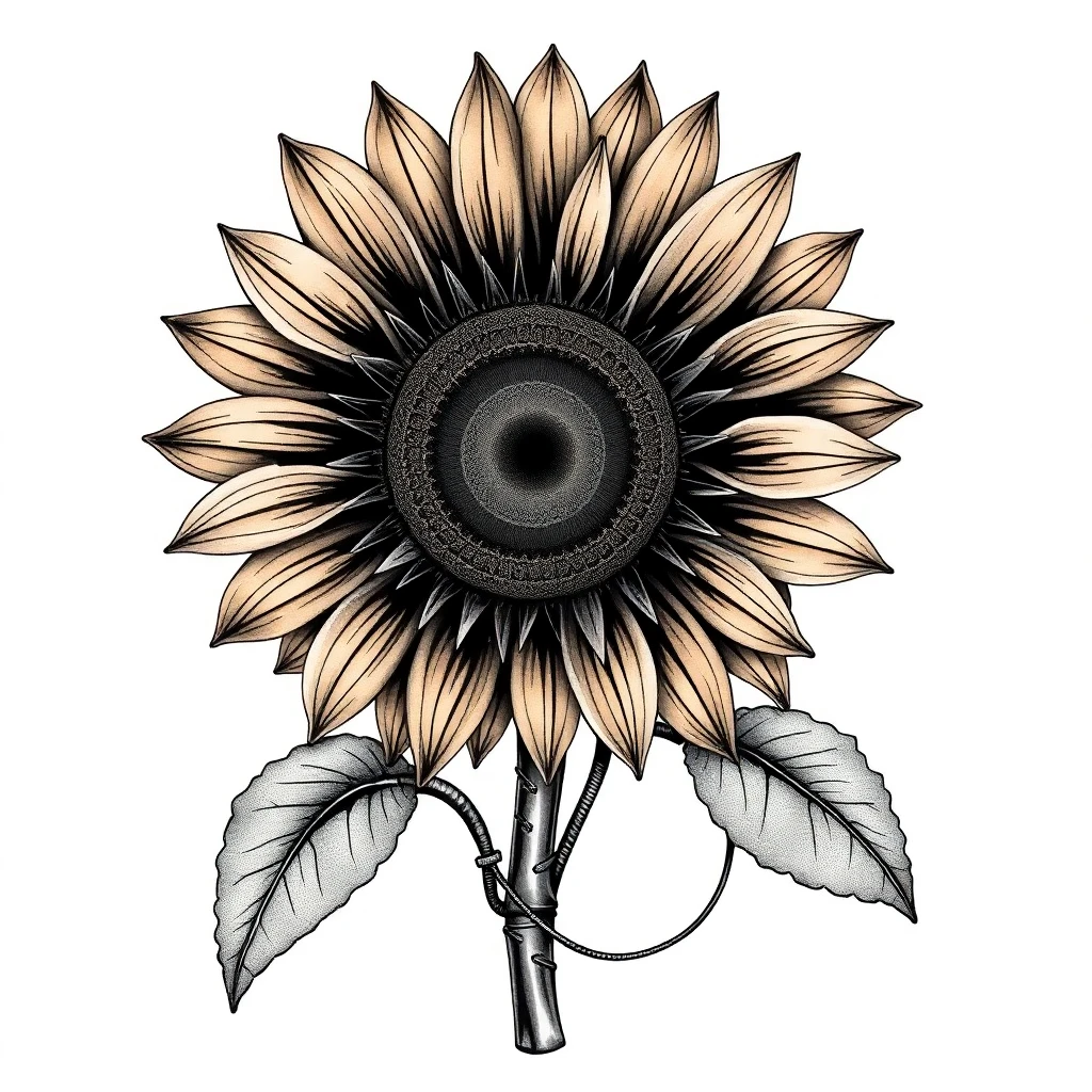Tatouage tournesol en style biomécanique, design généré par IA
