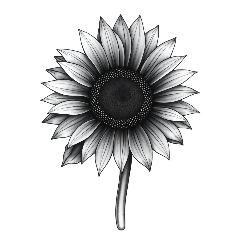 Tatouage tournesol en style black and gray, design généré par IA