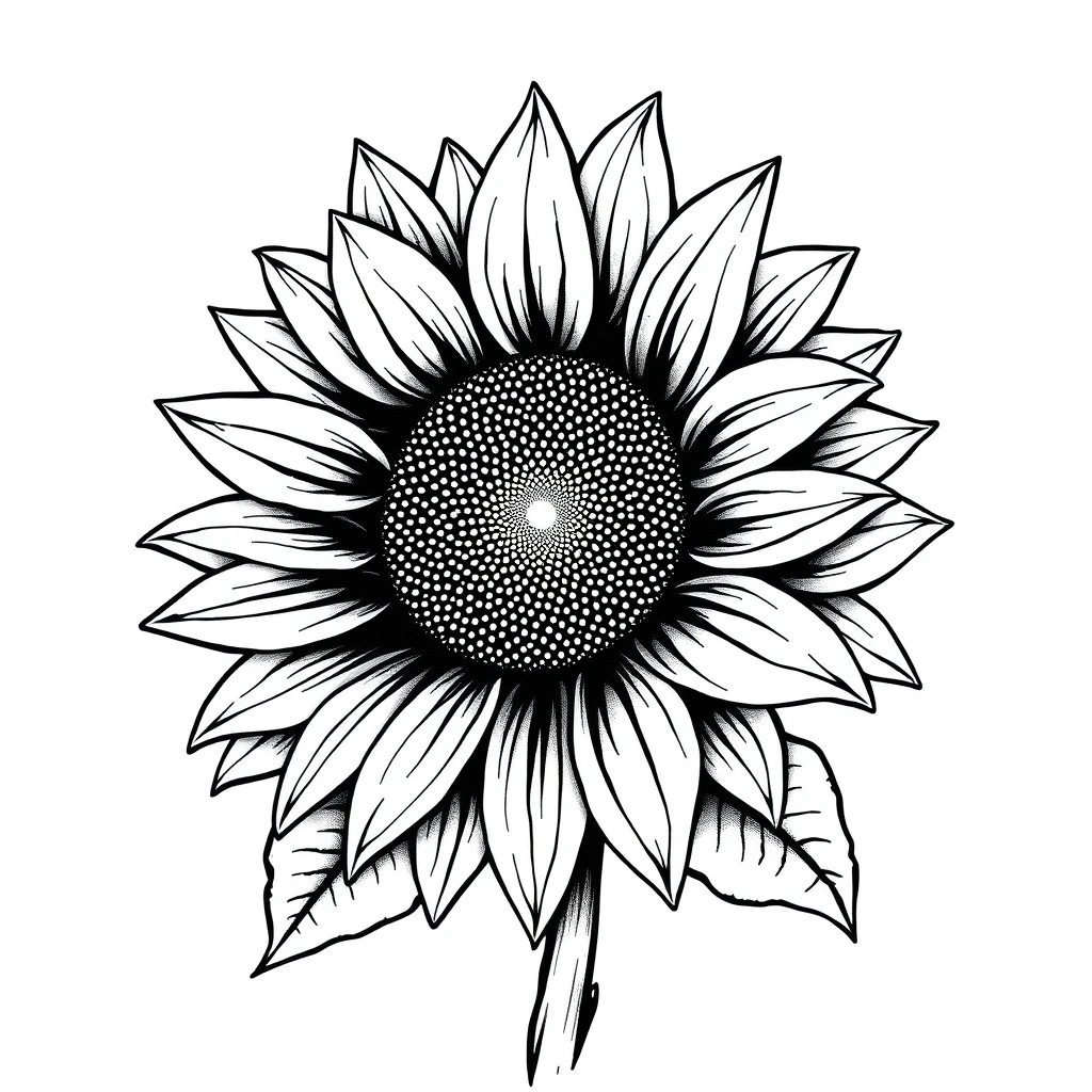 Tatouage tournesol en style blackwork
