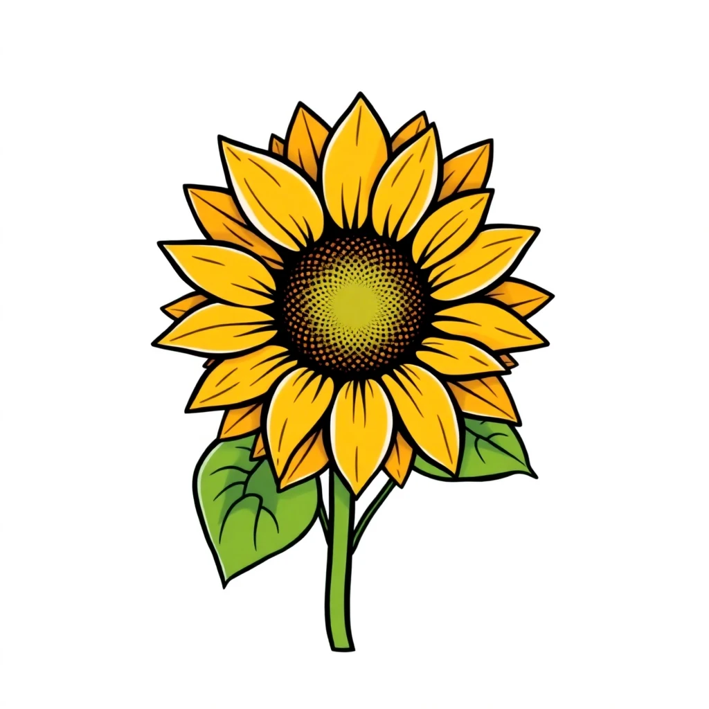 Tatouage tournesol en style cartoon, design généré par IA