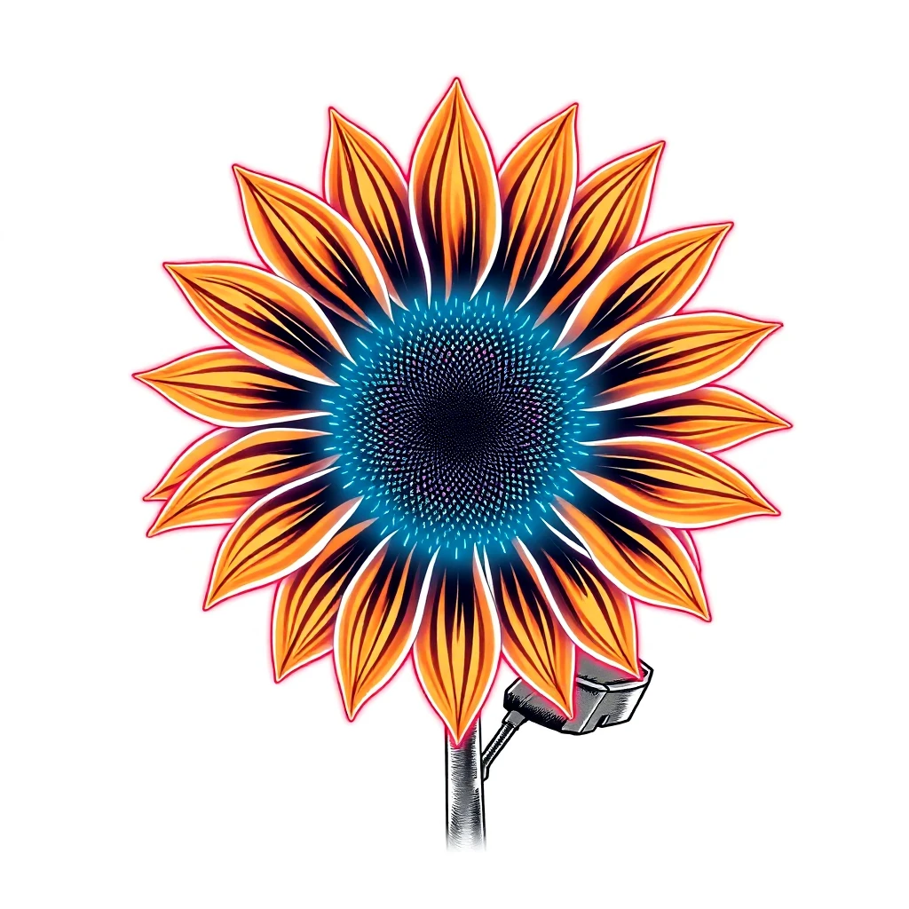 Tatouage tournesol en style cyberpunk, design généré par IA