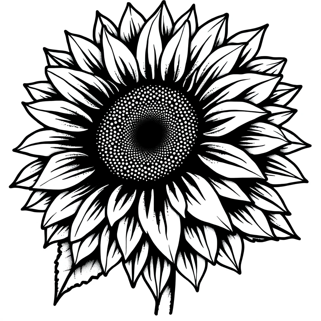 Tatouage tournesol en style dotwork