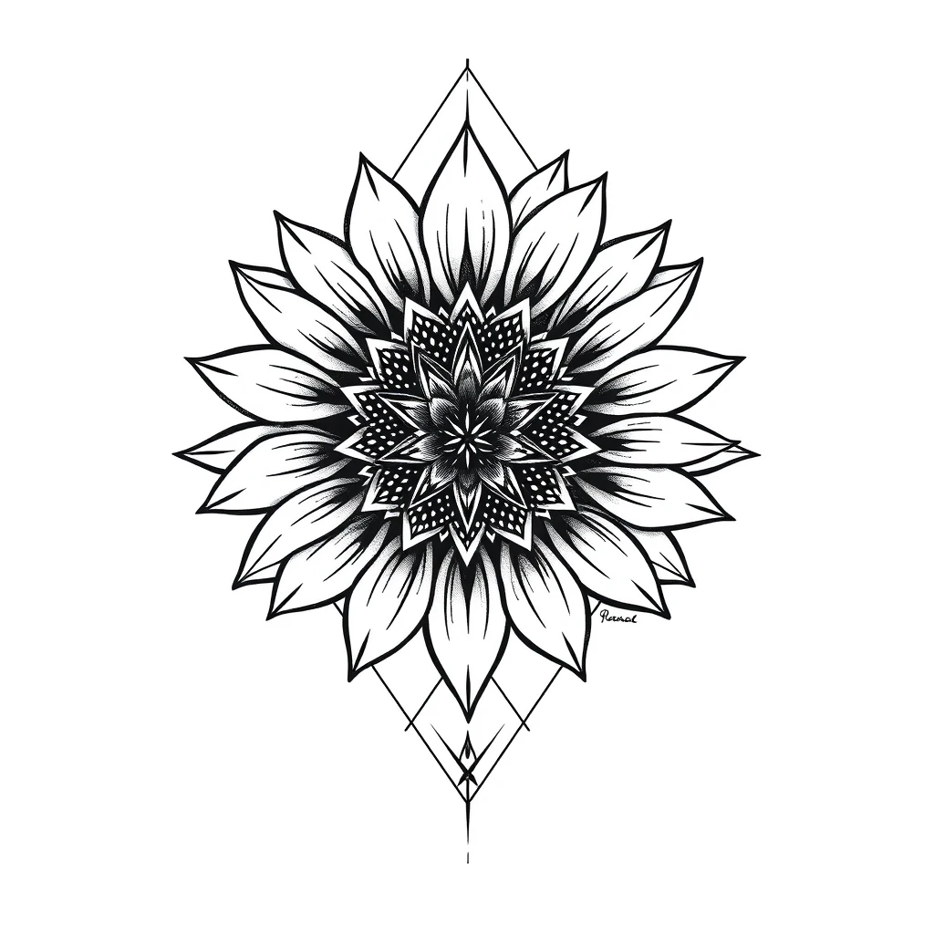 Tatouage tournesol en style géométrique