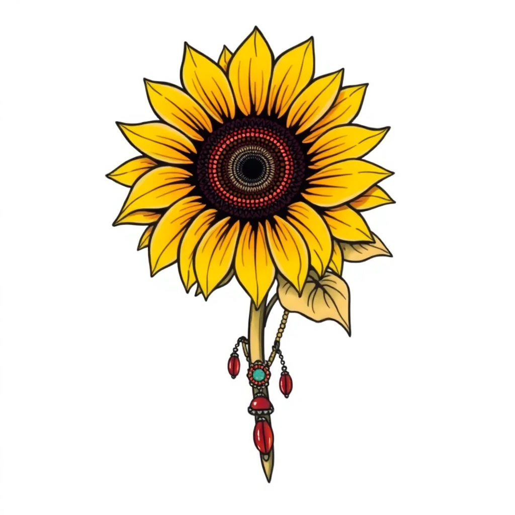 Tatouage tournesol en style néo-traditionnel, design généré par IA
