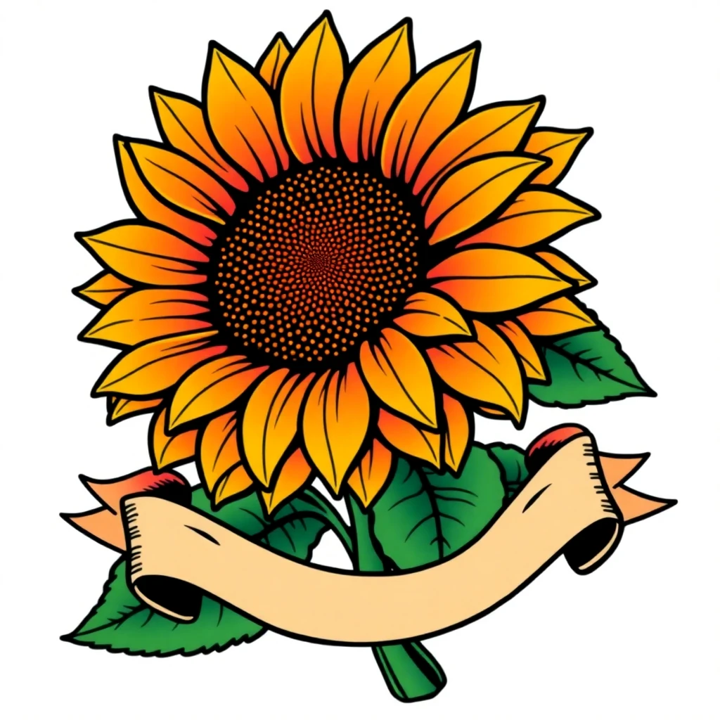 Tatouage tournesol en style old school, design généré par IA