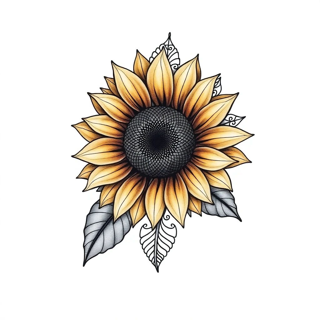 Tatouage tournesol en style ornemental, design généré par IA