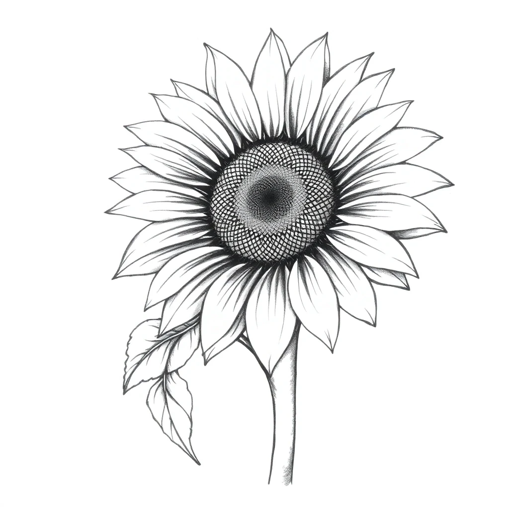 Tatouage tournesol en style sketch, design généré par IA