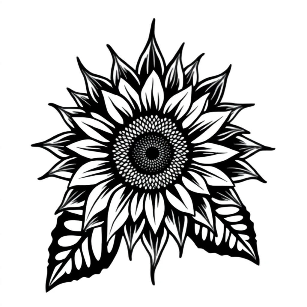 Tatouage tournesol en style tribal, design généré par IA