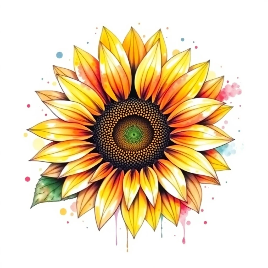 Tatouage tournesol en style watercolor, design généré par IA