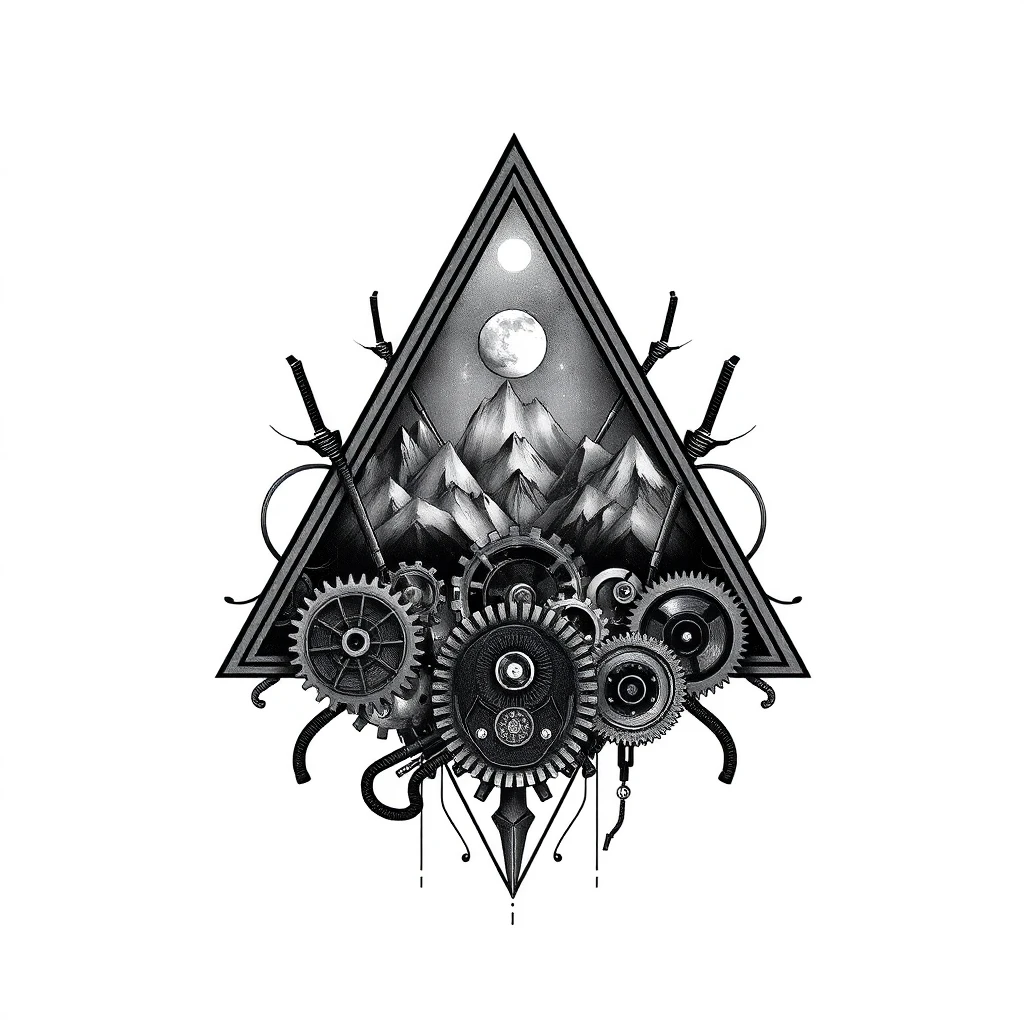 Tatouage triangle en style biomécanique, design généré par IA
