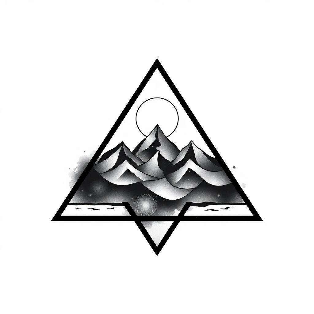 Tatouage triangle en style black and gray, design généré par IA