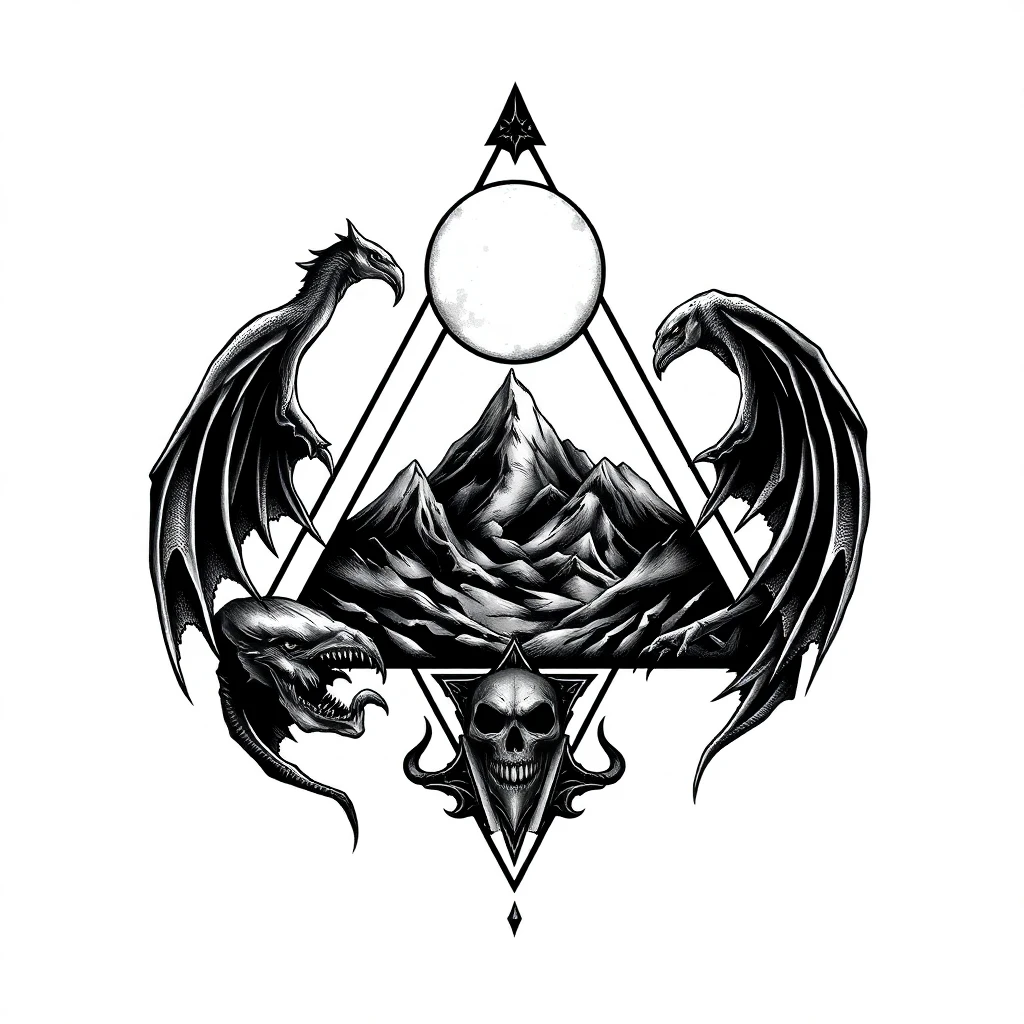 Tatouage triangle en style horror, design généré par IA