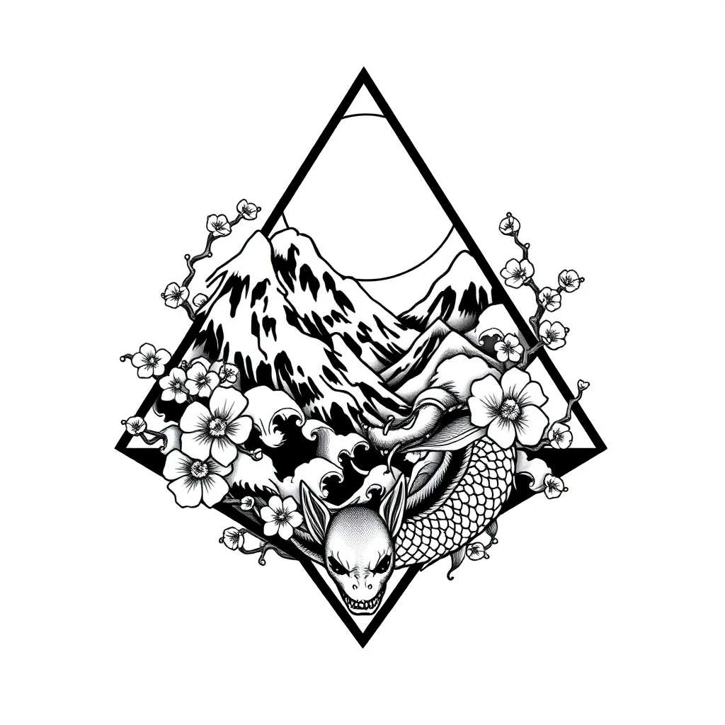 Tatouage triangle en style japonais, design généré par IA