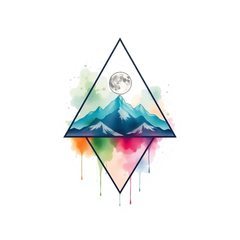 Tatouage triangle en style watercolor, design généré par IA