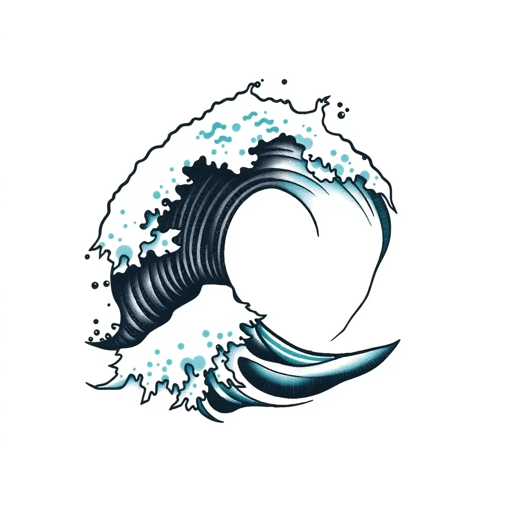 Tatouage vague d'Hokusai en style abstrait, design généré par IA