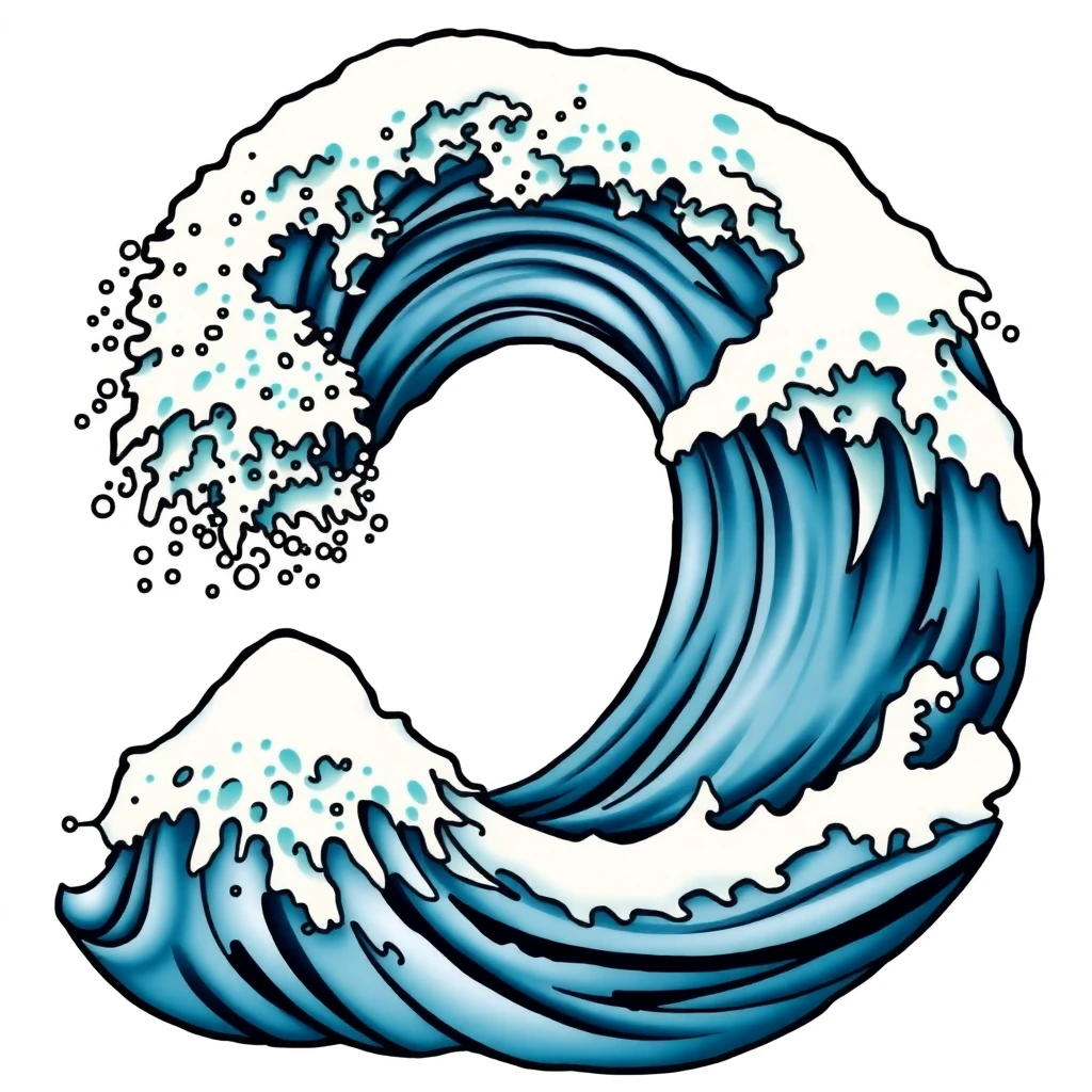 Tatouage vague d'Hokusai en style anime, design généré par IA