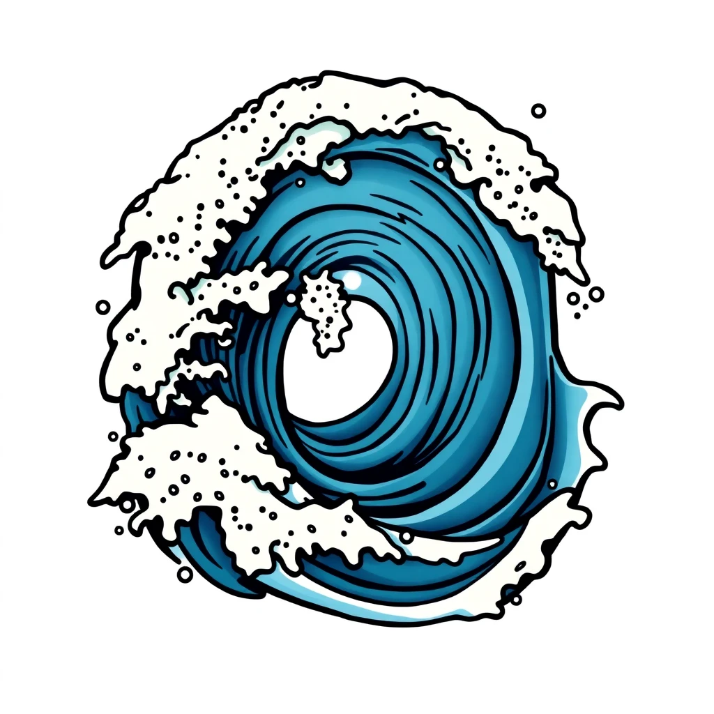Tatouage vague d'Hokusai en style cartoon, design généré par IA