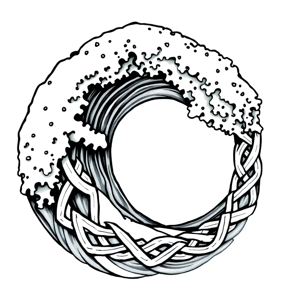 Tatouage vague d'Hokusai en style celtique, design généré par IA