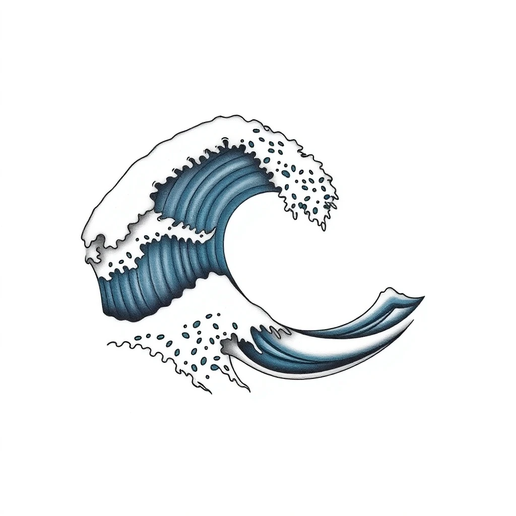 Tatouage vague d'Hokusai en style fineline, design généré par IA