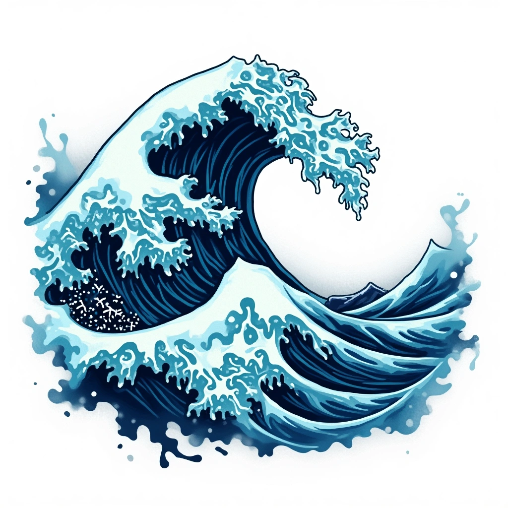 Tatouage vague d'Hokusai en style graffiti, design généré par IA