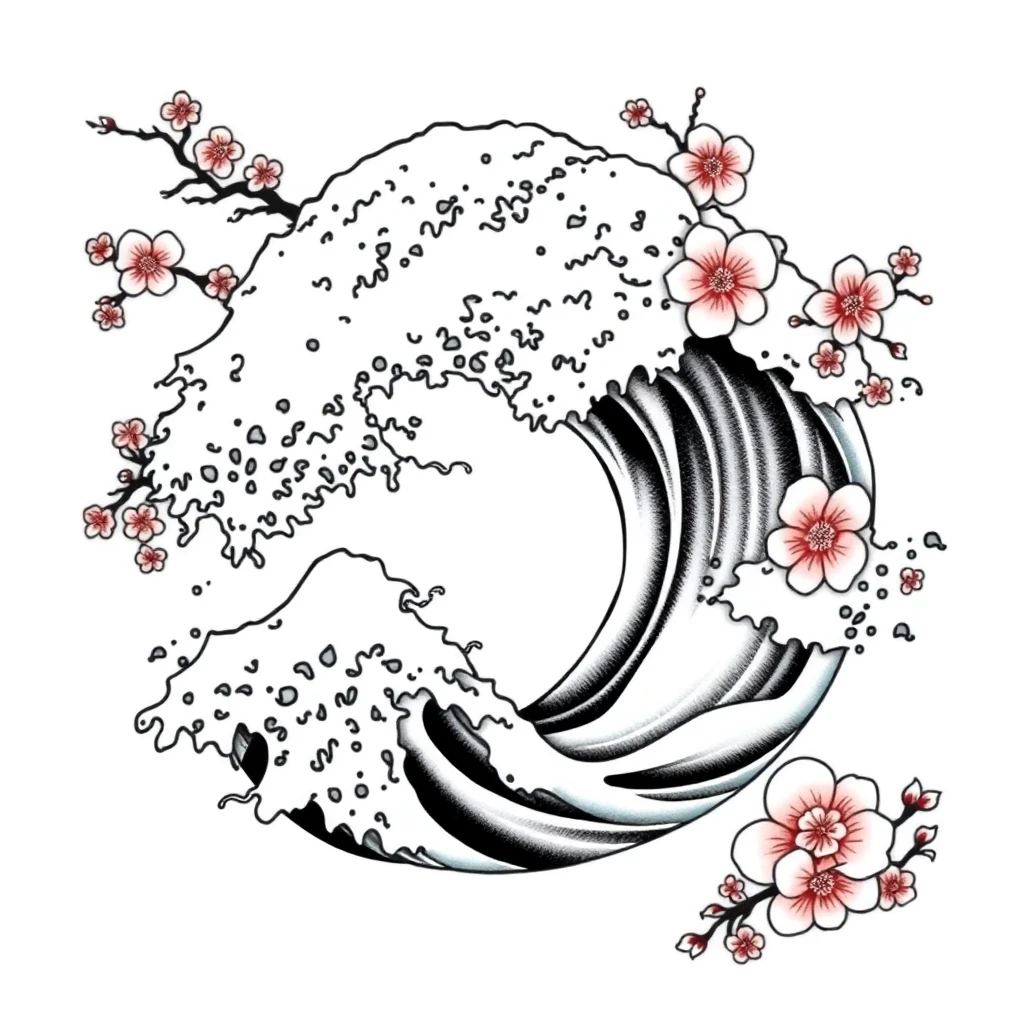 Tatouage vague style japonais, design généré par IA