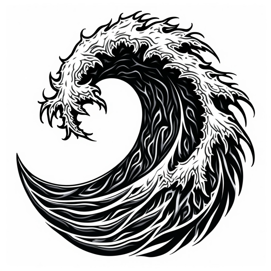Tatouage vague d'Hokusai en style maori, design généré par IA