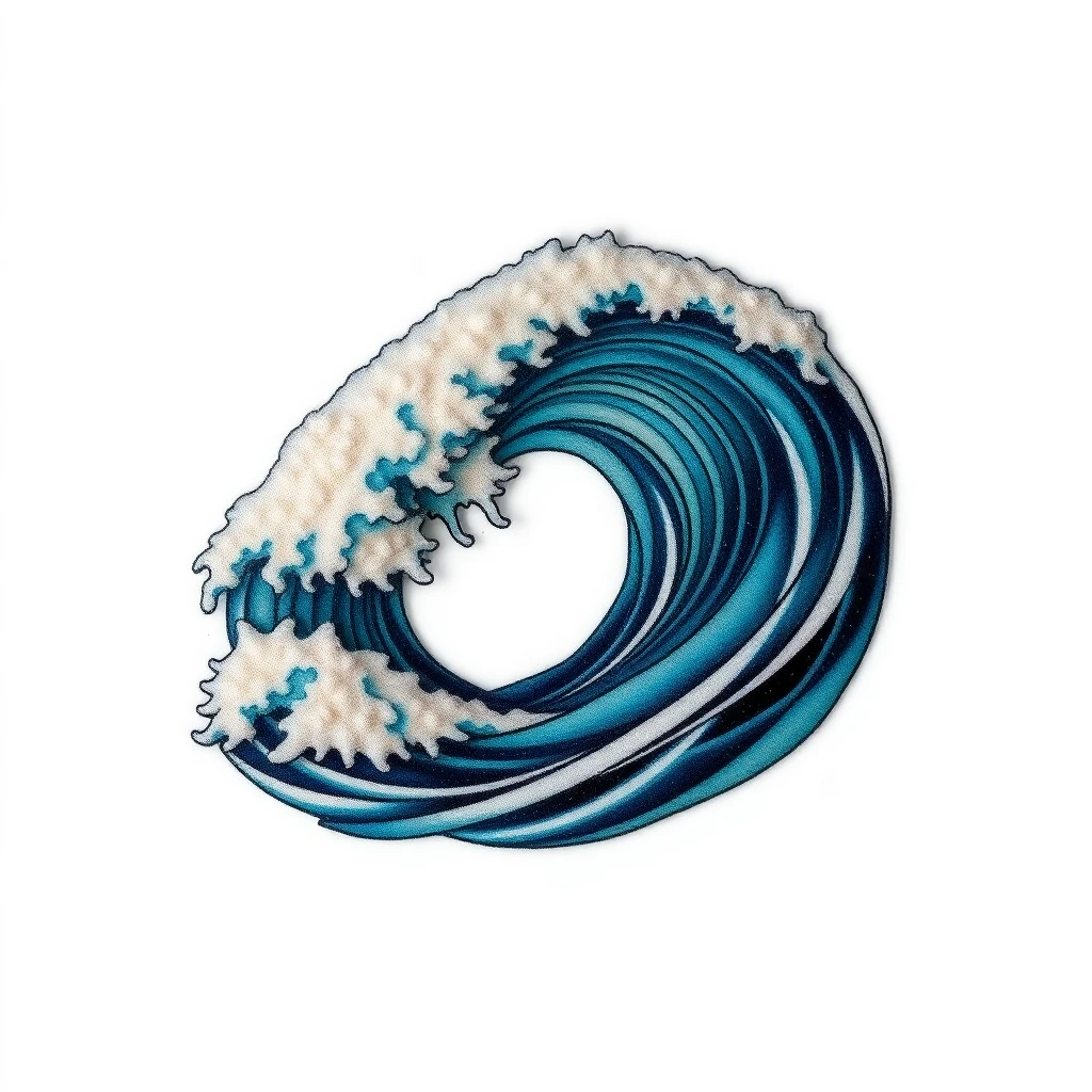 Tatouage vague d'Hokusai en style micro-réalisme, design généré par IA