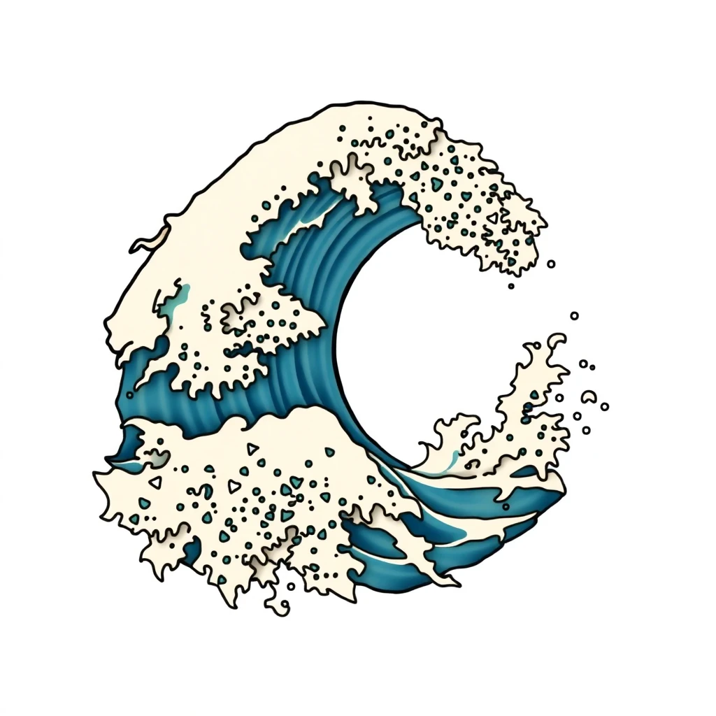 Tatouage vague d'Hokusai en style néo-traditionnel, design généré par IA