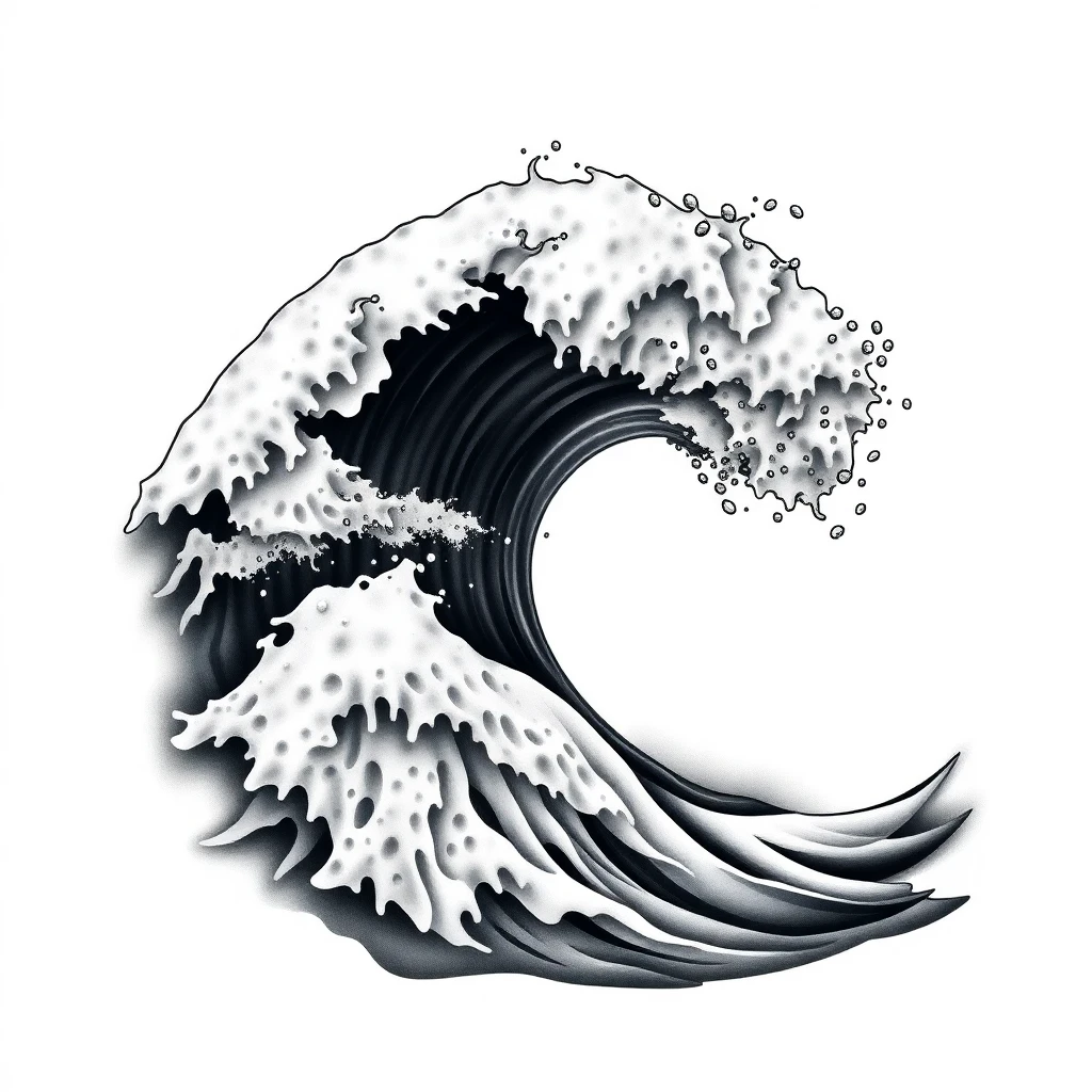 Tatouage vague d'Hokusai en style réaliste, design généré par IA
