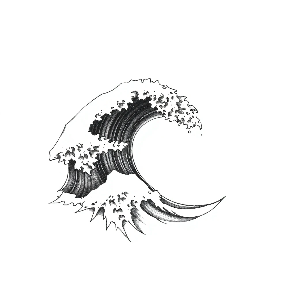 Tatouage vague d'Hokusai en style sketch, design généré par IA