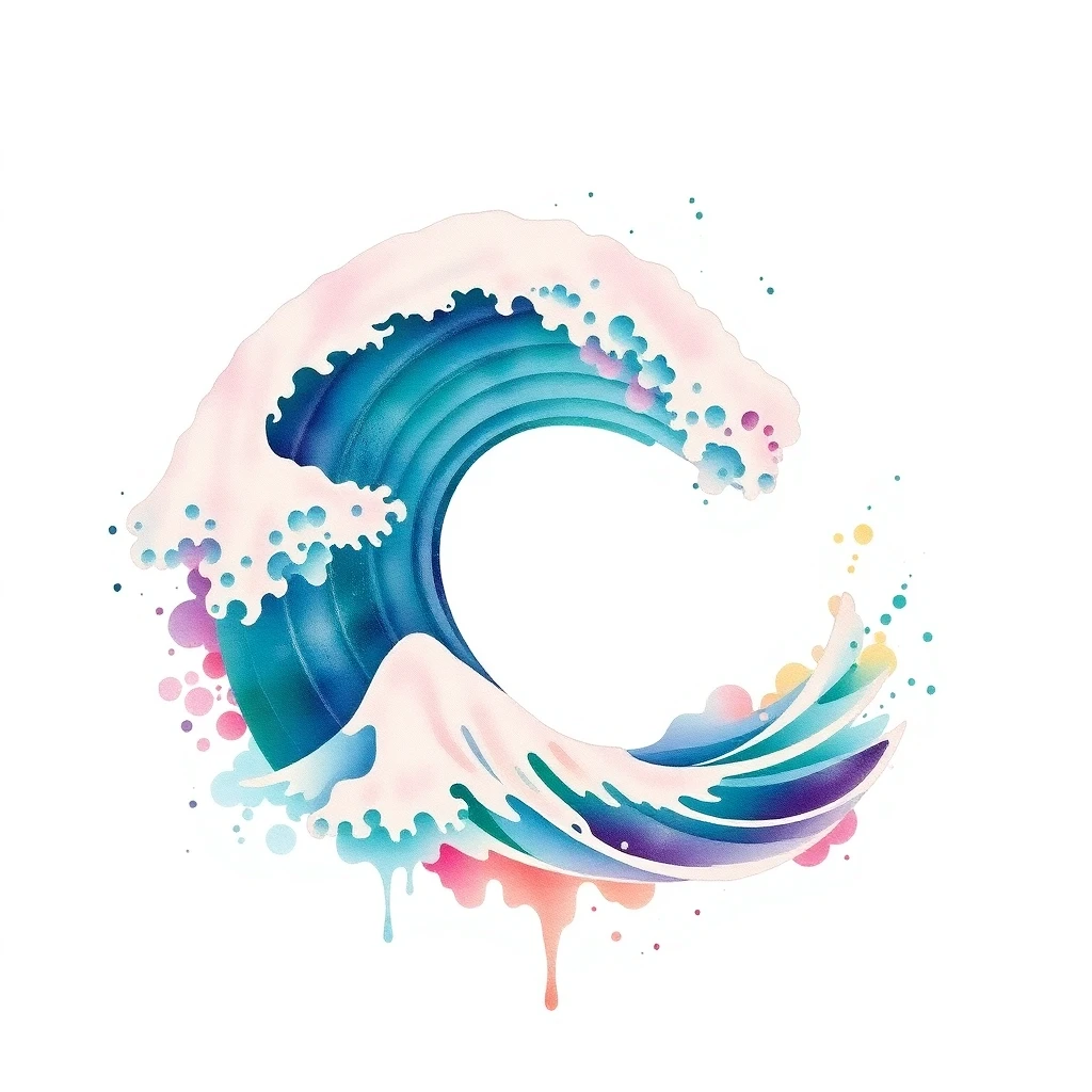 Tatouage vague d'Hokusai en style watercolor, design généré par IA